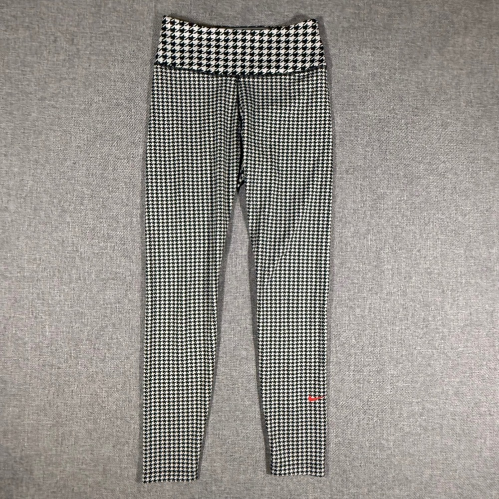 Nike Houndstooth Leggings Womens Small Black White Dri-FIT High Waist Athletic - Picture 2 of 9